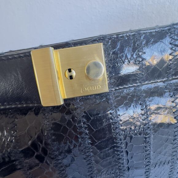 Vintage Delane Handbag Fashion Italy Black Eel Briefcase Amiet Brass Hardware - Picture 3 of 11